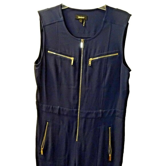 DKNY Pre-Loved Size 14 Navy Sleeveless Zip-Up Polyester Spandex Jumpsuit - Picture 9 of 12